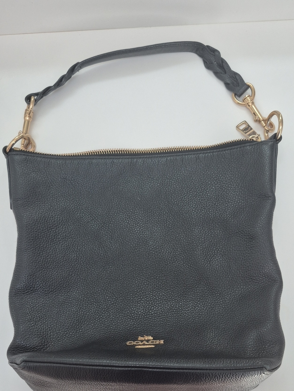 Coach Black Pebbled Leather Hobo Shoulder Bag with Gold Hardware
